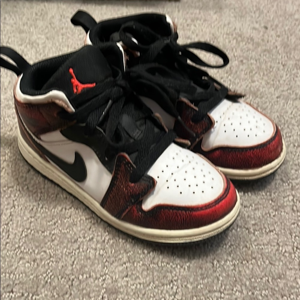Kids Jordan Red and Black Sneakers